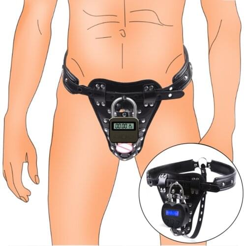 PU Leather Thong Male Chastity Pants Underwear BDSM Cock Restraint Cage Sex Chastity Belt With Penis Bondage Timing Lock Sex Toy