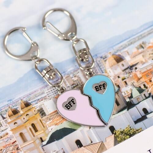 Classic Best Friend Ladies Heart-shaped Alloy Metal Splicing Keychain Pendant BFF Key Chain Friendship Birthday Jewelry Gift