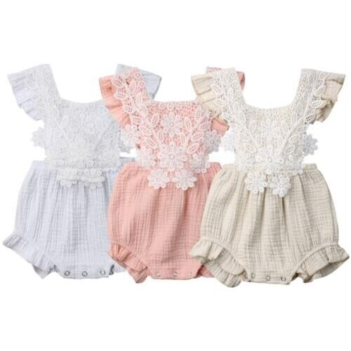 Boutique girl clothes Toddler Newborn Baby Girls Lace Sleeveless Bodysuit Jumpsuit Backless Clothes Outfits 0-18M
