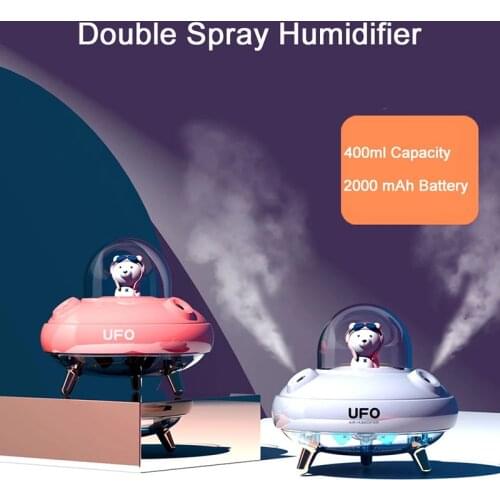 UFO Dual Spray Cute Pet Humidifier Home Air Atomizer Moisturizer Desktop Mini USB Aromatherapy Humidifier