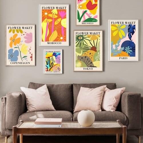 Minimalist Style Abstract Colorful Flower Market Leaf Wall Art Canvas Painting Nordic Poster Home Decor Pictures For Living Room