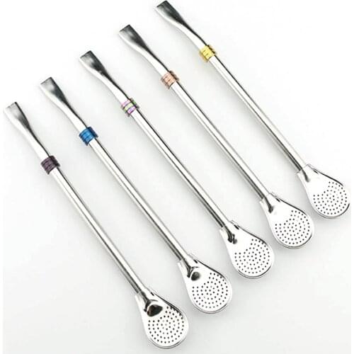 Reusable Stainless Steel For Drinks Straw Spoon With Tea Filter Metal Straws Juice Party Milk Coffee Tools Washable Accessories