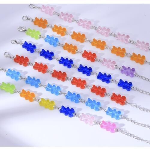 Fashion Candy Color Mini Gummy Bears Bracelets & Bangles for Women 12 Style Summer Kids Party Jewelry Cute DIY Trinket