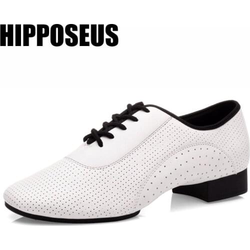 Hipposeus Men Dance-Shoes Boys Modern Tango Salsa Dancing Shoes Soft/Rubber Sole Profesional Dancing Shoes White High Quality