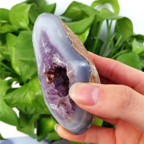 Natural Agate Rough Stone Raw Mineral Crystal Hole Cut Purple Cluster Chakra Healing Crystal Ornaments