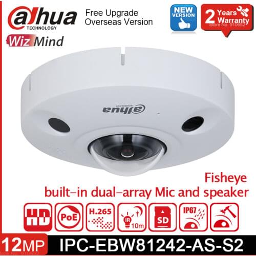 Original Dahua 12MP IP Camera IPC-EBW81242 Panoramic Fisheye Camera H.265 POE People counting IR10m IP67 replace IPC-EBW81230