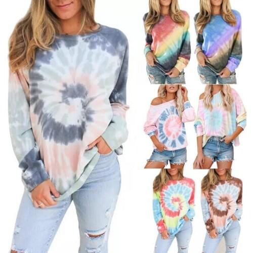 Autumn and winter new cross-border European and American gradient tie-dye long-sleeved pullover loose sweater women
