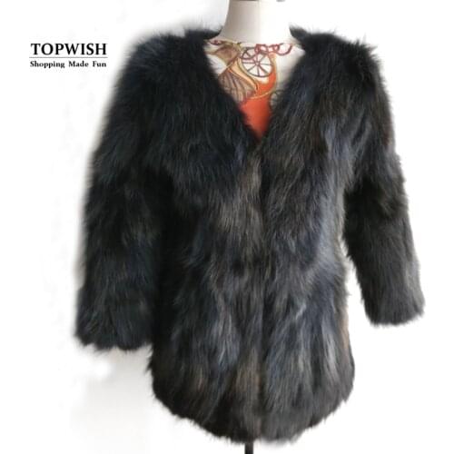 New Arrival V neck Fur Coat For Women Customize Factory Wholesale Real Raccoon Fur Jacket Outwear Dropshipping Overcoat TSR86