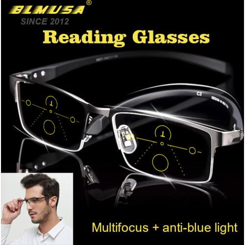 BLMUSA New Progressive Multifocal Reading Glasses Men Handsome Anti Blue Light Prescription Glasses Eye Glasses Frames For Men