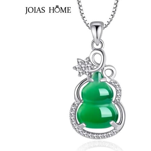 JoiasHome Green Chalcedony Gourd Pendant Necklace for Women Vintage Silver 925 Jewelry Classic Female Jewelry for Anniversary
