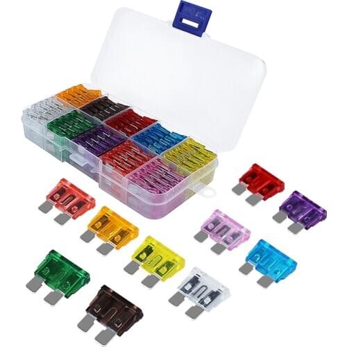 100pcs Motorcycle Truck Boat Auto Car Standard Blade Fuse Assortment 5A 7.5A 10A 15A 20A 25A 30A 35A 40A 50A Fuses Set with Box