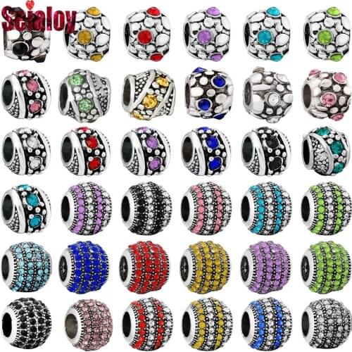 Seialoy 9 Color Stone Round Big Hole Rhinestone Beaded Silver Color Beads Fit Diy Bracelets Bangle Jewelry Making Accessories