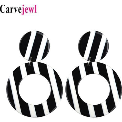 Carvejewl resin earrings European American Styles Black And White Dots trendy Rectangle round teardrop dangle earrings wholesale