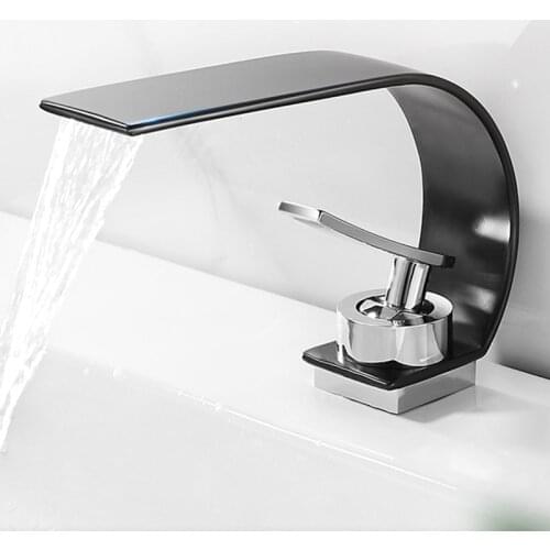 Basin Faucet Waterfall Faucet Water Mixer Modern Bathroom Mixer Tap Black/Gold Wash Basin Faucet Single Handle Hot and Cold Taps
