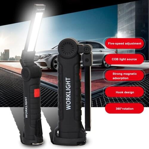 COB LED Tactical Flashlight USB Rechargeable Torch IPX6 Waterproof Work Light Foldable Hanging Lamp For Night Lighting