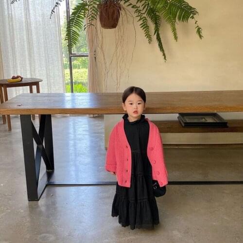 Girls Sweater Babys Coat Outwear 2021 Black Rose Red Thicken Warm Winter Autumn Knitting Cardigan Jacket Formal School Children