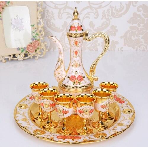 White Wine Set Hip Flask For Alcohol Service For Sake Retro Palace Alloy Metal Home Wedding Metal Gift Decoration ZCF006