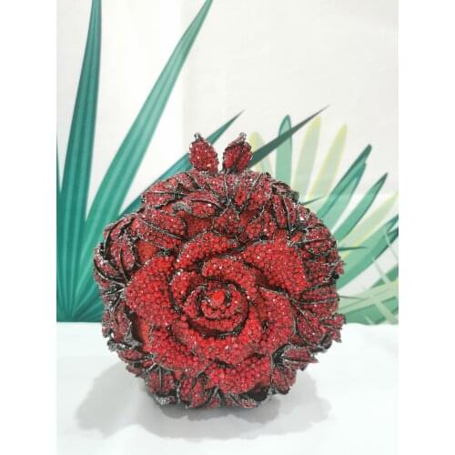 XIYUAN Women Red/Blue Rhinestone Rose Minaudiere Clutch Evening Purse Wedding Crystal Bags Bridal Party Cocktail Diamond Handbag