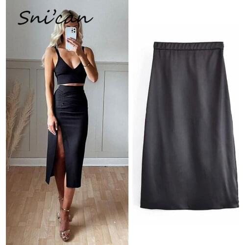 Za Black Split Skirt Women High Waist Sexy Mini Skirts Asymmetrical Vintage Faldas Mujer Summer Fashion A Line Jupe Longue 2021