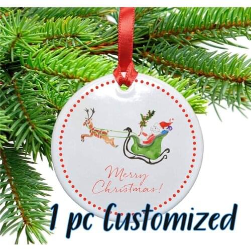 1pc Customized Christmas Ornament Double Side Printing Personalized Ceramic Christmas Tree Photo Ornaments Gifts Dropshipping