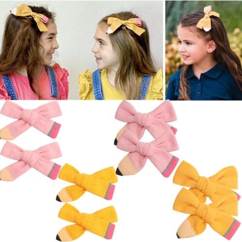 2 pcs/set Back To School Pencil Hair Clips Kids Velvet Hairclips Girls Children Hairpin Barrettes Hair Accessories Ornament