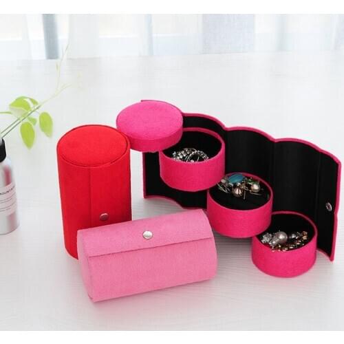 2020 Flannel Cylinder Threelayer Storage Jewelry Box Rotatable Ladies Accessories Dressing Table Vintage Jewelry Box For Outing