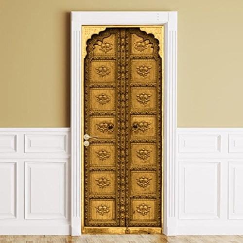 3D Customized Bright Golden Entrance Door Mural Wallpaper mural Wall Print Decal Wall Mural Photo self adhesive door wrap