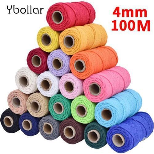 4mmx100m 100% Cotton Cord Colorful Cord Rope Beige Twisted Craft Macrame String DIY Wedding Home Textile Decorative supply