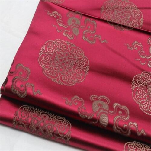 CF579 1Meter Wine Red Chinese Silk Jacquard Brocade Fabric For Qipao Tang Suit Fabric Chinese Style Seat Cushion Clothes For Sew