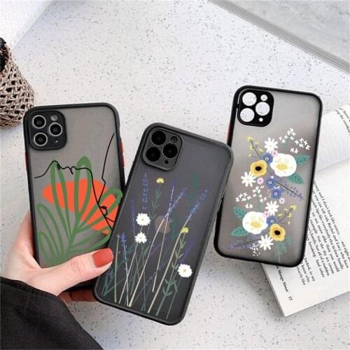 Flowers Matte Case Graffiti For iPhone 12 11 Pro Max XS Max 7 8Plus X XR SE2020 Colorful Camera Protection Shockproof Back Cover