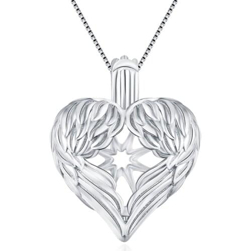 CLUCI 3pcs Big Silver 925 Angel Wings Heart Charms Pendant Women Jewelry 925 Sterling Silver Locket for 14mm Pearl SC357SB