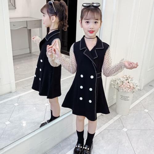 Childrens Dress Spring Costume For Girl 4-14 Year Patchwork Girl Dresses Polka Dot Dress For Kids Spring Dress For Girls Casual