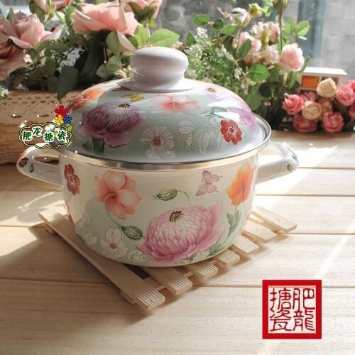 Export simple and elegant peony beightening 18cm 1.6l enamel pot soup pot sauceboxes