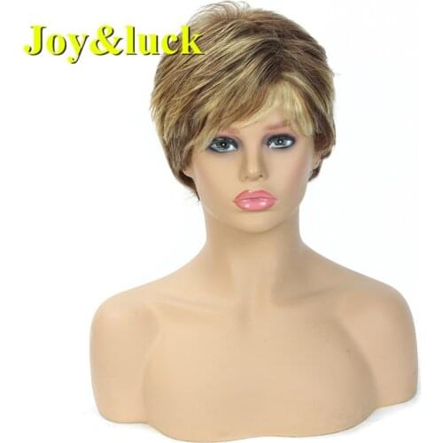 Joy&luck Short Mixed Brown Color Wig Synthetic Fashion Women Natural Straight Wig