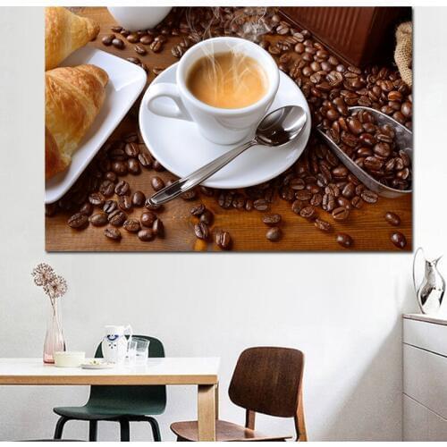 Canvas Art Pictures Home Decor HD Printed Picture Steaming Coffee Beans Paintings Coffee Bean Cup Print Poster Kitchen Wall Art