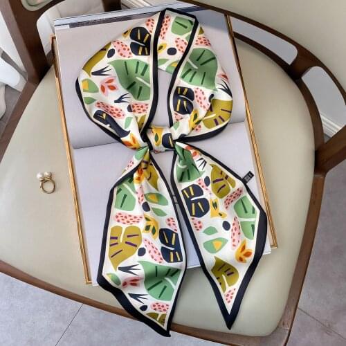 KOI LEAPING Aesthetic printing long silk scarf female multi-function decorative scarf headband tie wrist strap bag belt