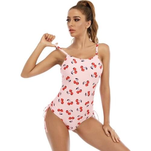 Conservative With Chest Pad Fruit Pattern Small Fresh Open Back Sexy Ladies Pink One-piece Swimsuit Printed Triangle Swimsuit