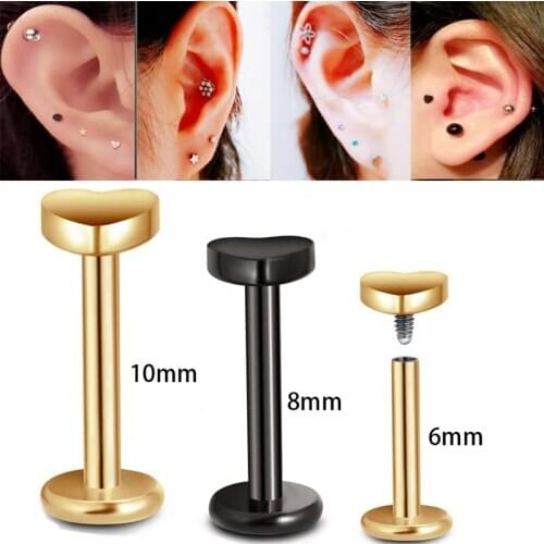 2 pcs 16G titanium anodized internally threaded tooth star heart piercing labret for lip labret ring earring for drink