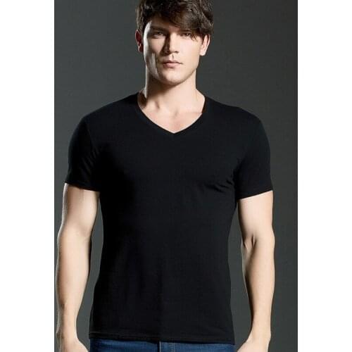 MRMT 2020 Brand New summer mens short-sleeved cotton T-shirt mens pure black casual slim v collar and o-neck Mens tops