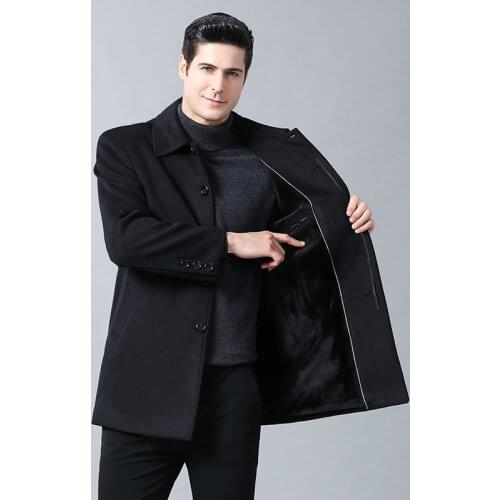 Winter Mens Casual Wool Trench Coat Fashion Business Medium Solid Thicken Slim Windbreaker Overcoat Jacket Male Plus Size 5XL