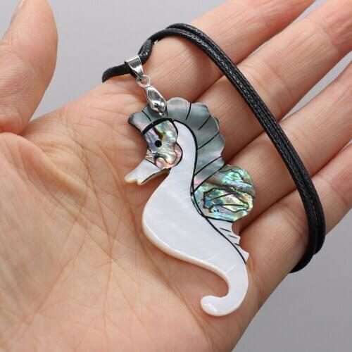 Natural Shell Necklace With Hippocampus-Shaped Pendant Leather Cord 2MM Charms For Elegant Women Love Romantic Gift