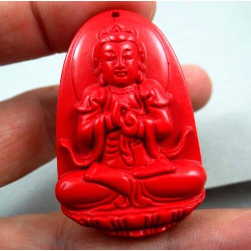 Natural stone Quartz crystal Chinese Red Organic Cinnabar carve Guanyin pendant for diy Jewelry making necklace Accessories A13