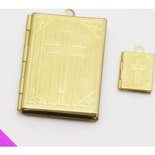 Cross Embossed Square Pendant Book Small Box Pendant Copper Stainless Steel Necklace Amulet Faith Jewelry
