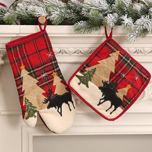 New Year 2020 Christmas Baking Anti-Hot Microwave Oven Gloves Pad Oven Dining BBQ Kitchen Mat Navidad Party Decoration Supplies