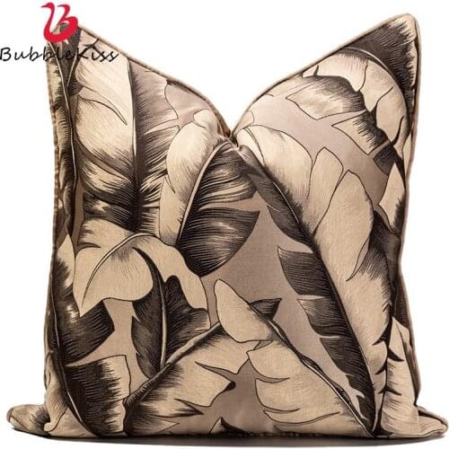 Bubble Kiss Gold Leaves Cushion Cover Luxury Home Decor Throw Pillow Cover for Chair Hotel Bedroom Decorative Silky Pillowcase