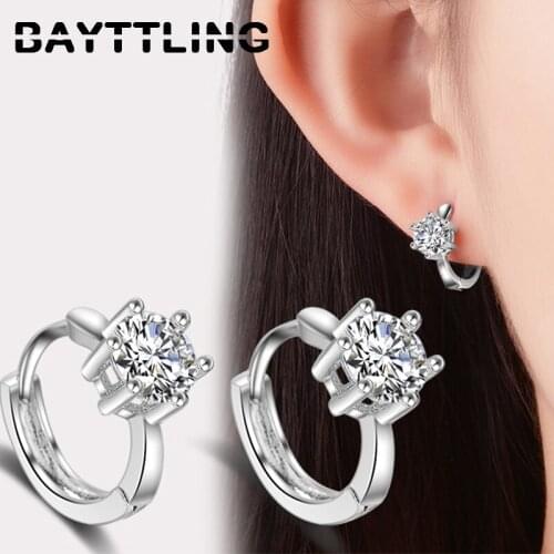 BAYTTLING 925 Sterling Silver Luxury Round Zircon Mini Stud Earrings For Women All-match Fashion Wedding Party Gift Jewelry