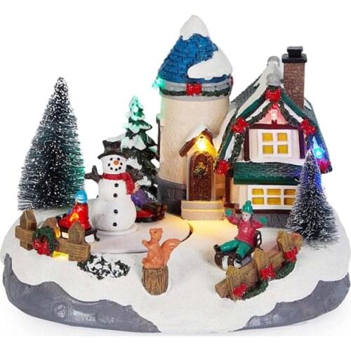 Christmas Winter House Village Building Decorations Music LED Light Christmas Village Holiday Festival House Home Decoration