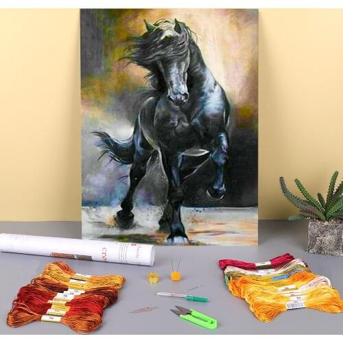 Animal Horse Pre-Printed 11CT Cross-Stitch Full Kit Embroidery DMC Threads Craft Hobby Needlework Handmade Room Decor Counted