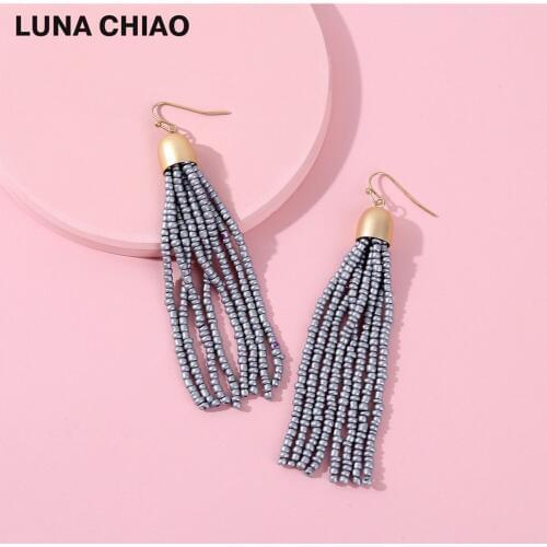 LUNA CHIAO Bohemian Colorful Trendy Women Earrings Resin Mini Seed Bead Handmade Tassel Earrings