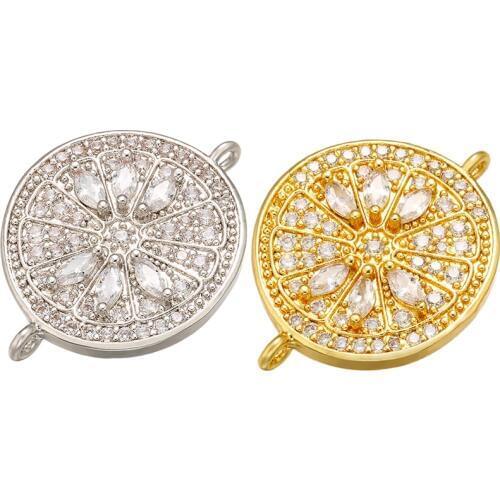 ZHUKOU 19x25mm Brass Metal Crystal Round Flower Connector for Women Necklace Earrings Jewelry Accessories making model:VS434